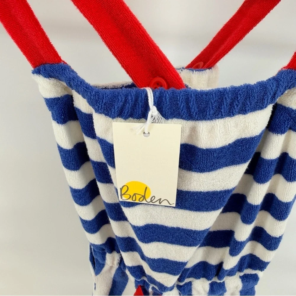 Mini Boden Red, Blue and White Towelling Striped Romper Playsuit French Terry